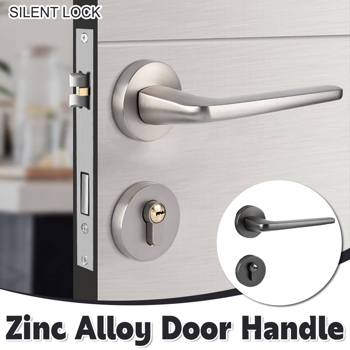 Zinc Alloy Privacy Door Handle Lock for Indoor Bedrooms - Black - view 2