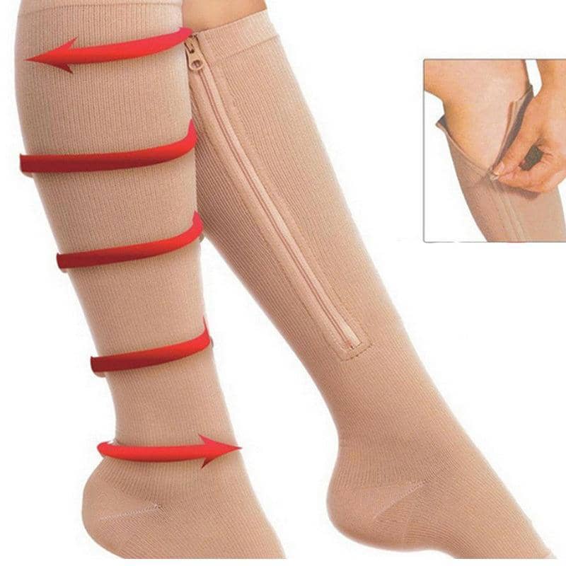 Zip-Up Compression Socks, Open Toe Knee Length - Beige, Size XXL (39 cm Length) - view 3