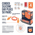Citeco Class 4 Corded Silicone Ear Plugs 50 Pairs - Reusable - 400mm x 20mm x 40mm - SuperSaverAU - view 2