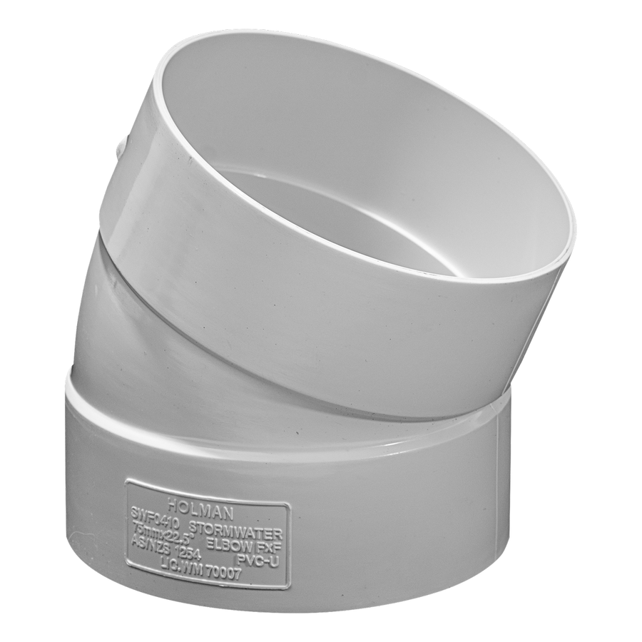 Holman 75mm Stormwater Elbow 22 Deg PVC White Durable Connection - SuperSaverAU - view 1