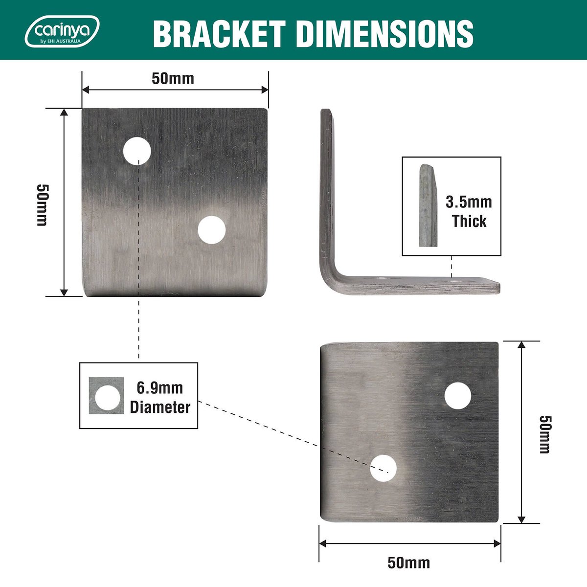 Carinya Stainless Steel Reinforcing Angle Bracket 50mm x 50mm x 50mm - SuperSaverAU - view 4