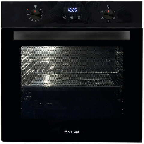 Artusi 60cm Electric Built-In Oven - 78L Usable, Black Glass, Triple Glazed Door, Halogen Light - AO676B