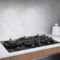 Electrolux 90cm Natural Gas Cooktop - Black Ceramic Glass, 24MJ Wok Burner, One-Step Ignition - EHG955BE