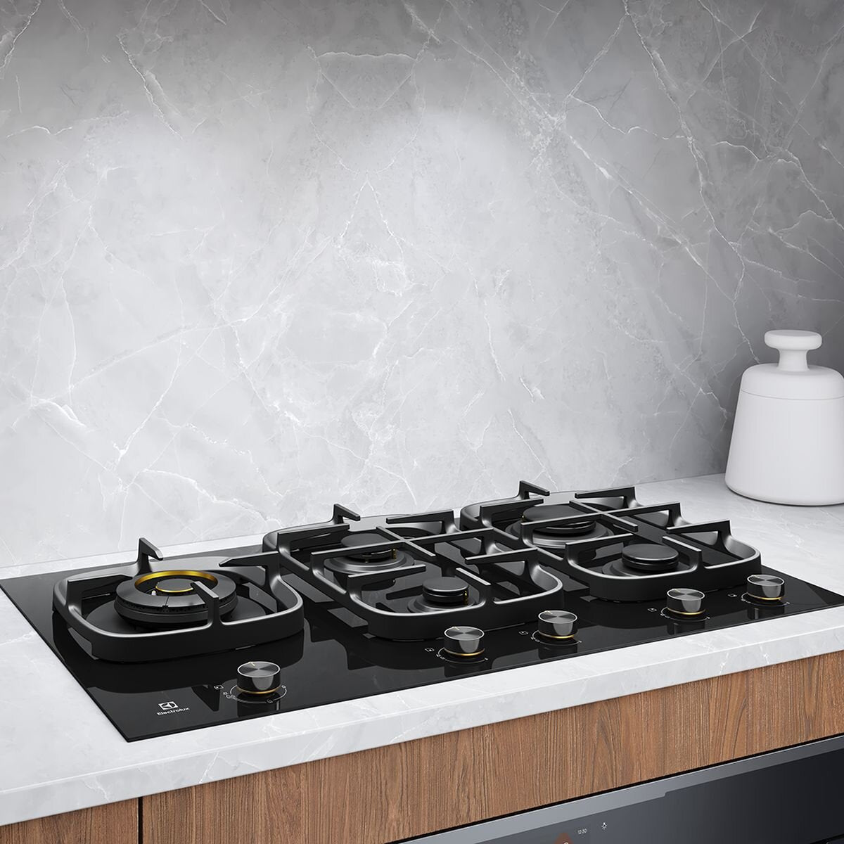 Electrolux 90cm Natural Gas Cooktop - Black Ceramic Glass, 24MJ Wok Burner, One-Step Ignition - EHG955BE