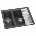 Artusi 1 and 1/4 Bowl Black Granite Topmount Sink - No Drainer, 2 Year Manufacturer Warranty - AGS592B