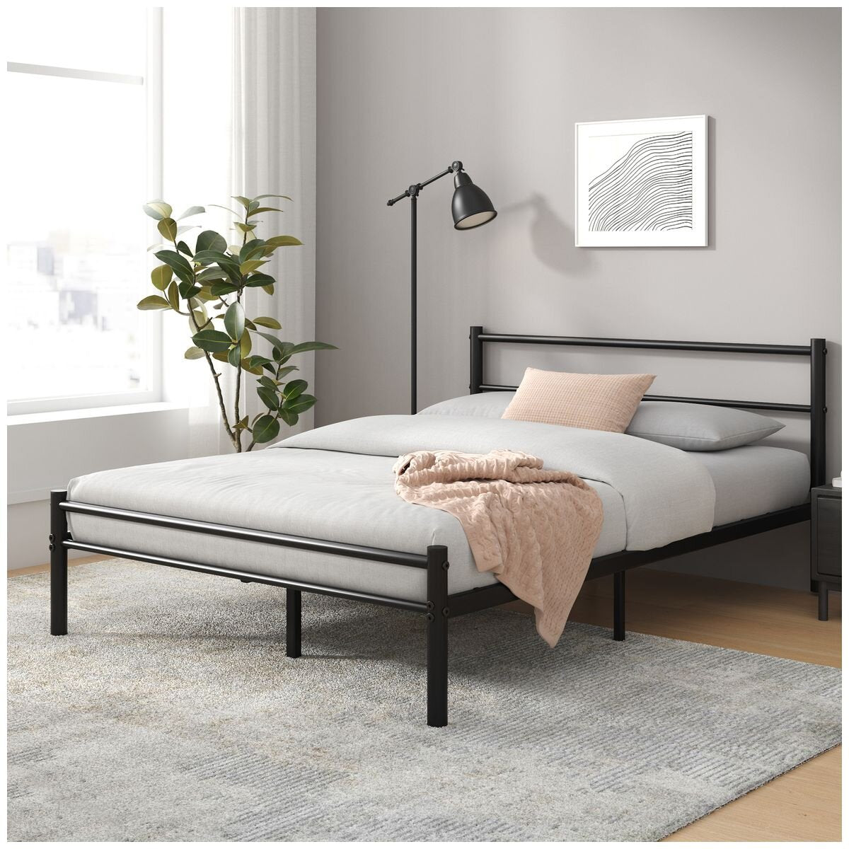 Zinus Queen Metal Bed Frame - Black Steel, 28cm Under-Bed Clearance - AU-QLPBHFB-12Q