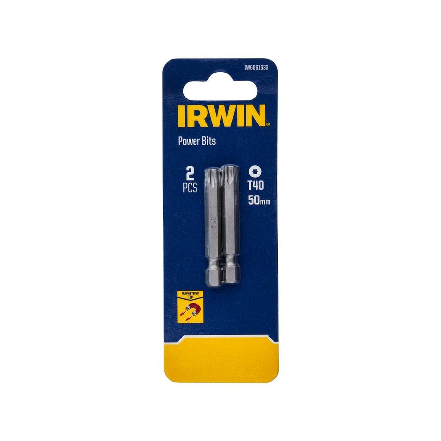 Irwin Power Bits 50mm TX40 - 2 Pack - Durable S2 Alloy Steel - Magnetised Tips - SuperSaverAU - view 1