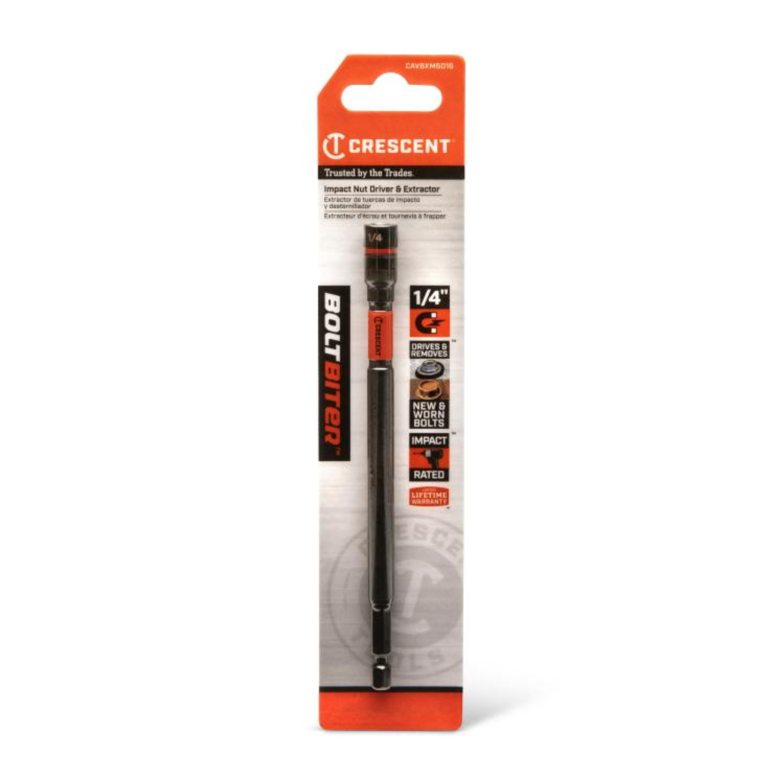 Crescent Bolt Biter Magnetic Impact Nut Driver & Extractor 1/4" x 6" Cr-Mo Bi-Directional
