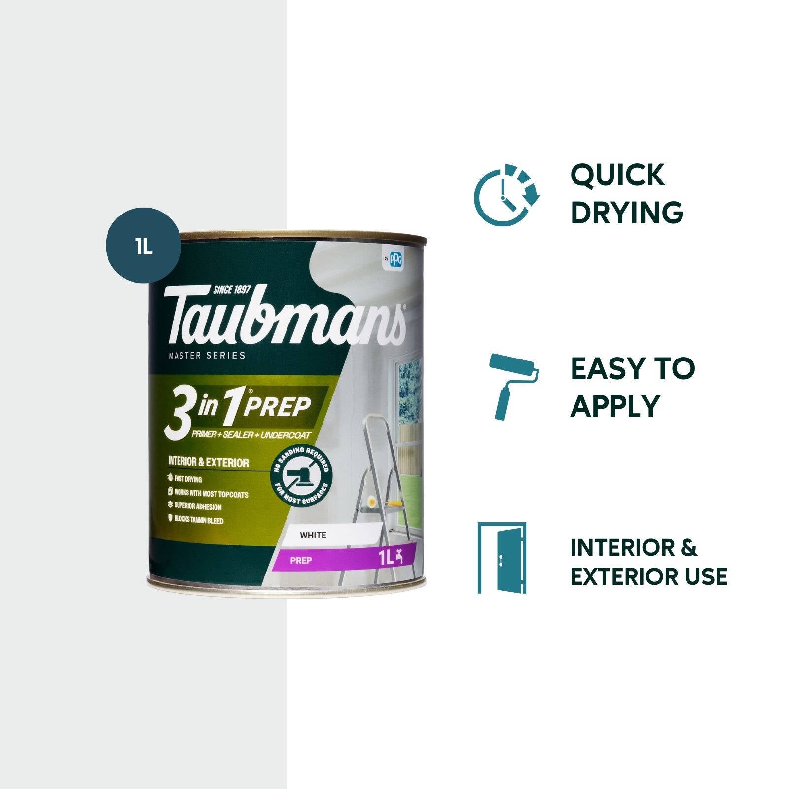 Taubmans 3 In 1 White Water Based Interior & Exterior Primer Undercoat Sealer 1L
