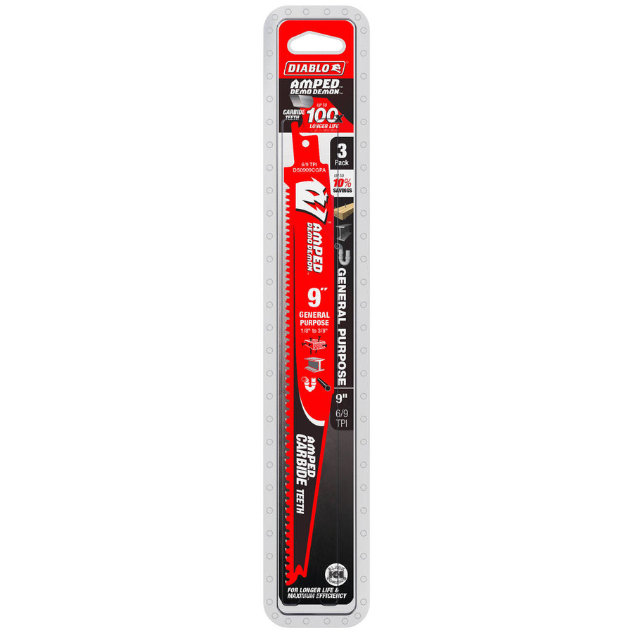 Diablo 9" Demo Demon 6/9TPI Carbide Reciprocating Saw Blade General Purpose - 3 Pack
