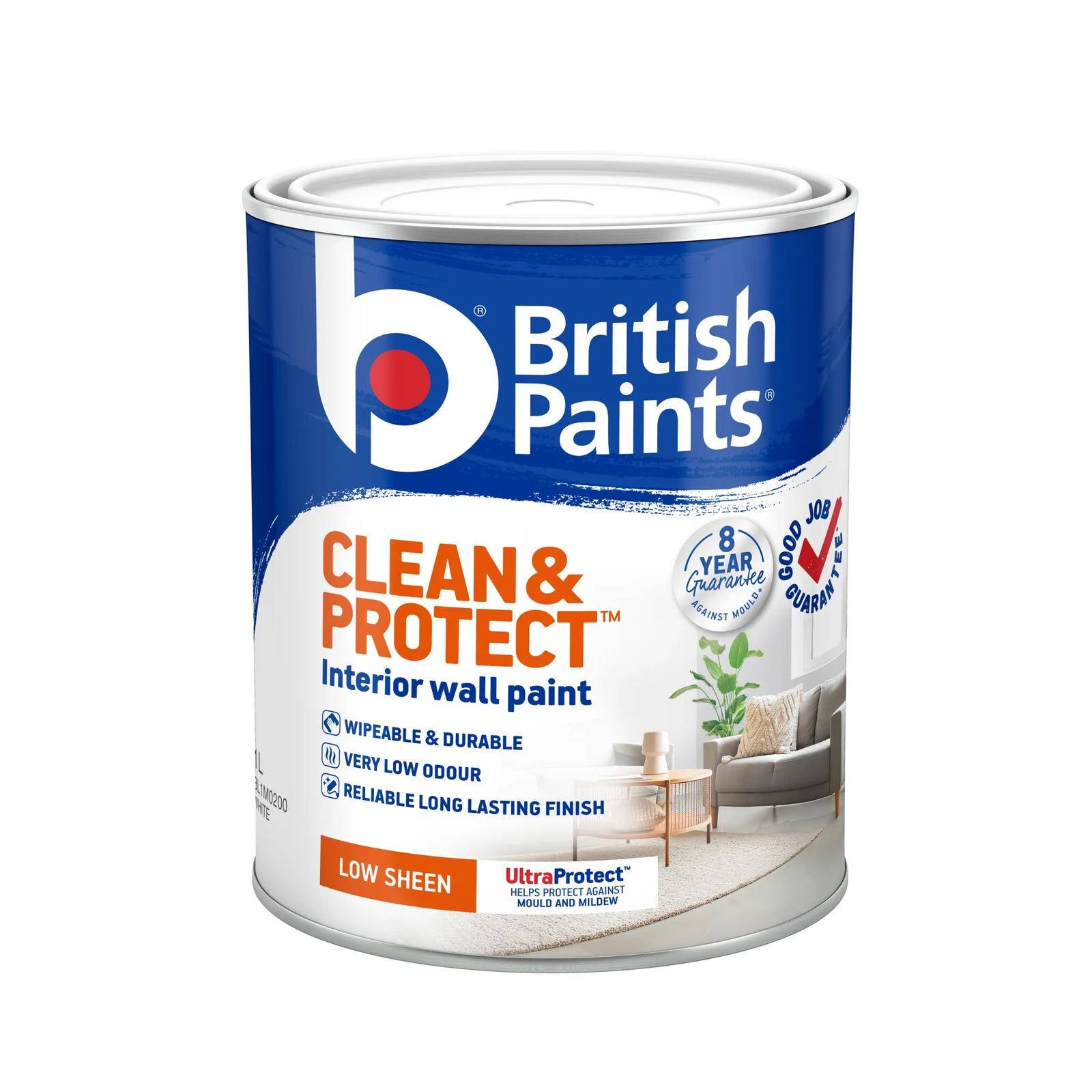 British Paints White Clean & Protect Low Sheen Interior Paint 1L