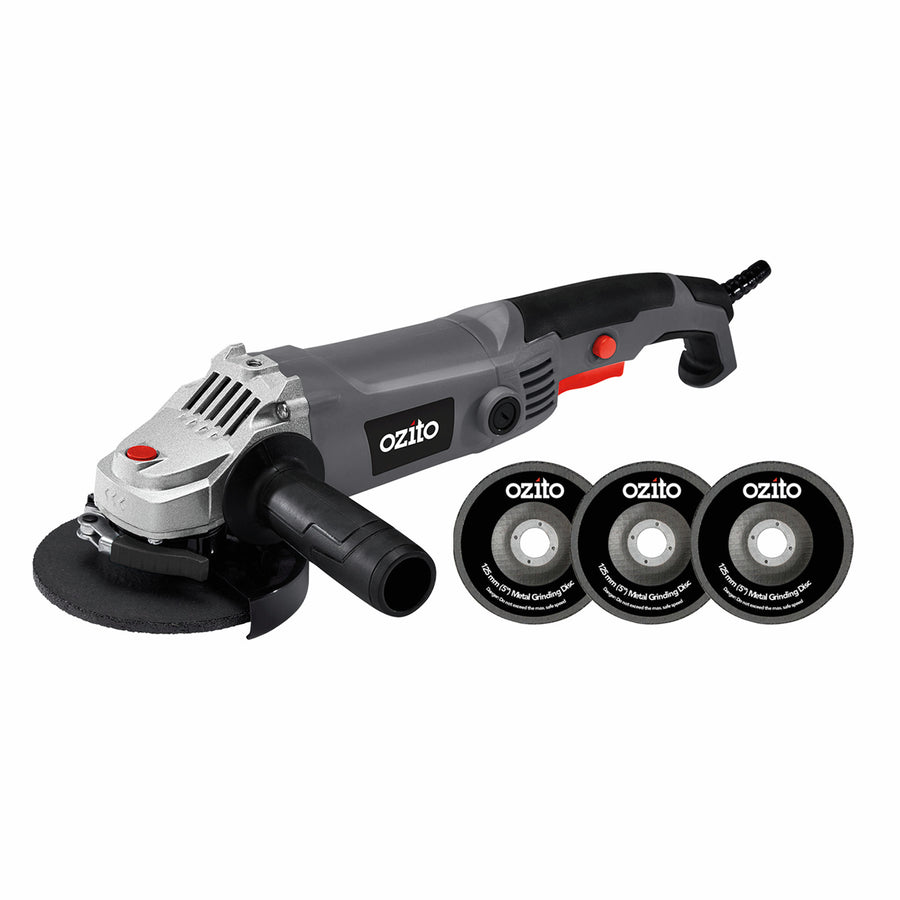 Ozito 125mm 5in Angle Grinder Kit 1200W 12000rpm Side Handle Spindle Lock AGS-0125