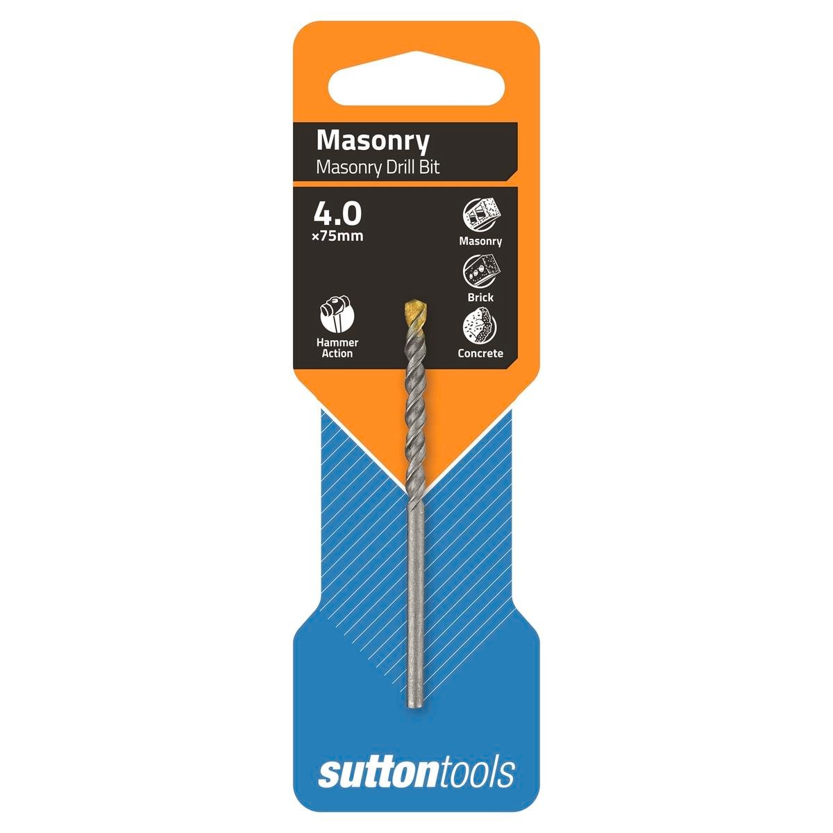 Sutton Tools Masonry Drill Bit - 4 x 75mm - Carbide Tip - Aggressive Drilling - SuperSaverAU - view 1