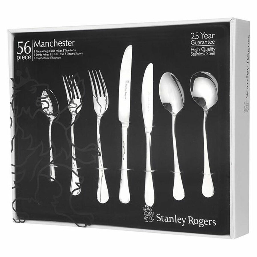 Stanley Rogers Manchester 56 piece cutlery set - stainless steel finish, place setting for eight - 50662