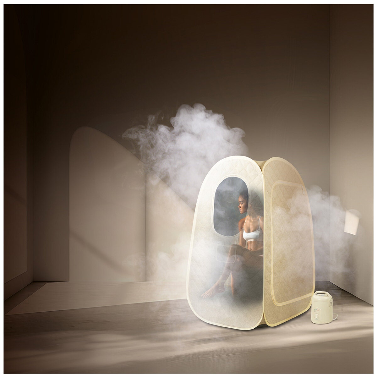 HoMedics Personal Steam Sauna - Cream, Compact Design, Auto Shut-Off, Seat Included - SP-SN300B-AU