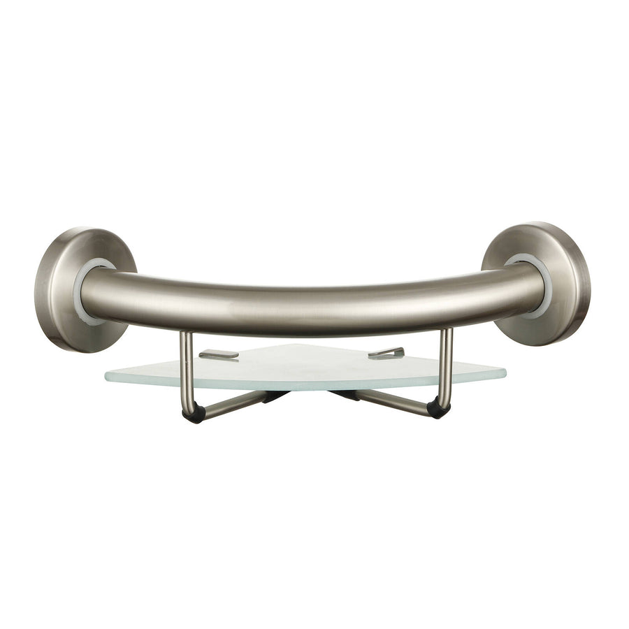Evekare Brushed Nickel Corner Shelf with Grab Rail for Bathroom Support