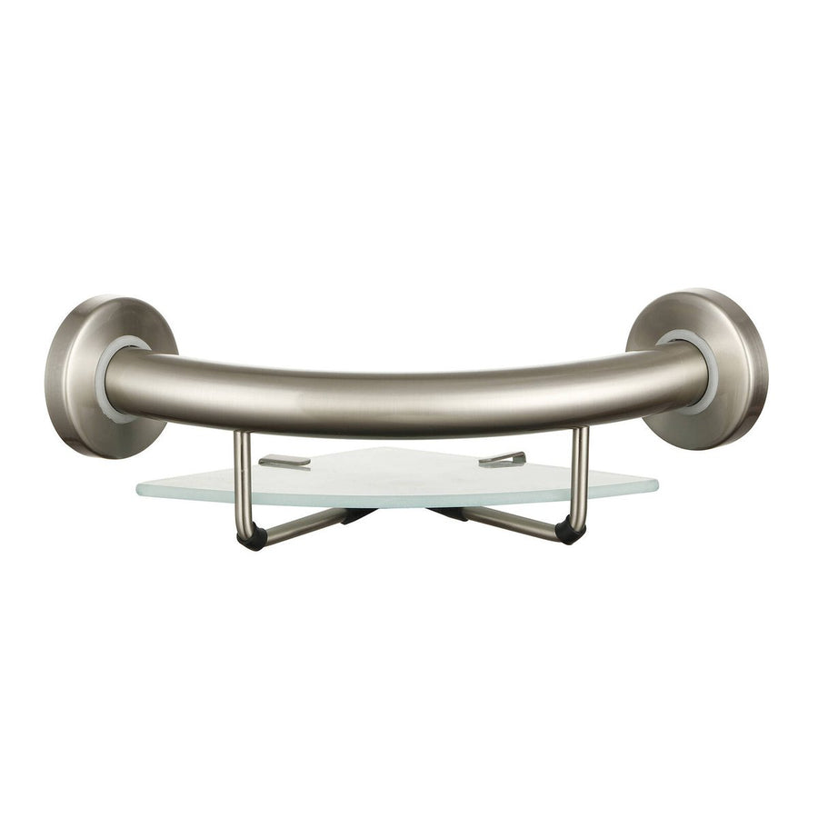 Evekare Brushed Nickel Corner Shelf with Grab Rail - 270mm x 120mm - Durable Safety Solution - SuperSaverAU - view 1