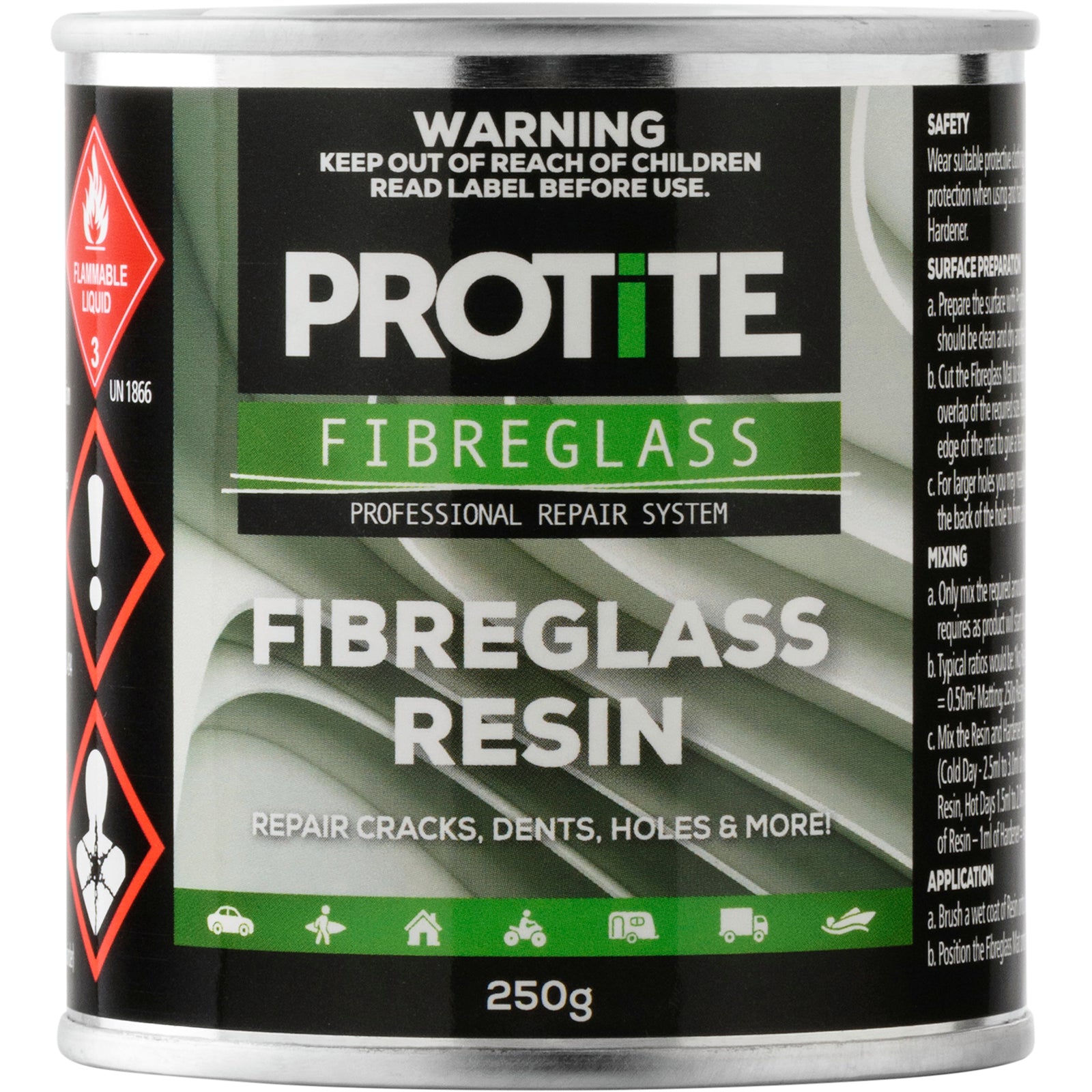 Protite 250g Green Fibreglass Resin - UV Resistant