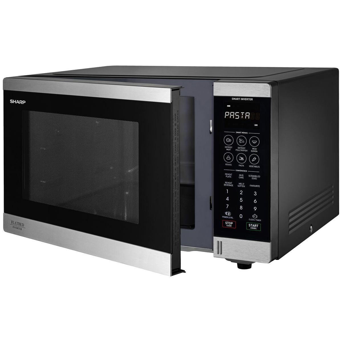 Sharp 32L 1200W Flatbed Inverter Microwave - Stainless Steel Fascia, Touch Controls - SM327FHS
