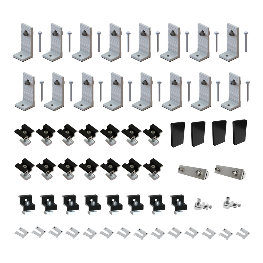 Black Tin Kit 30 35mm - Solar Panel Mounting Kit for 8 Panels - Black - SuperSaverAU - view 1
