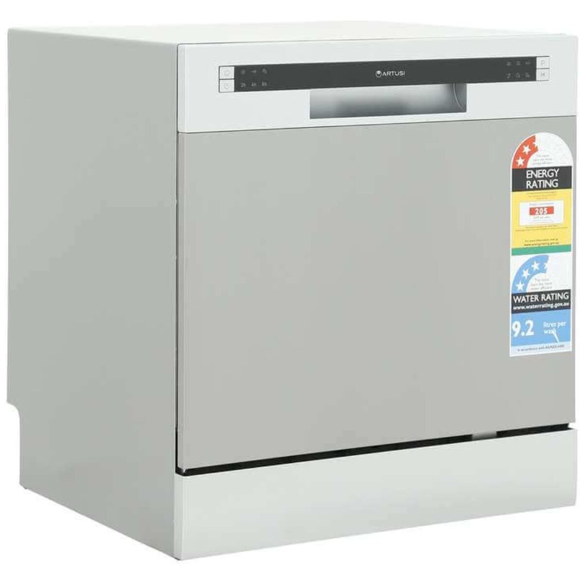 Artusi 8 Place Setting Benchtop Dishwasher - Stainless Steel, Delay Start, Natural Drying - ADW8TTX