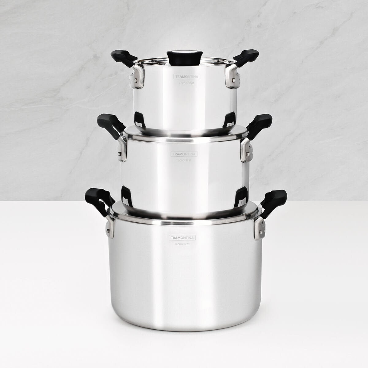 Tramontina Grano Compact 3 Piece Tri-Ply Stainless Steel Cookware Set - Silicone Handles - 65240200