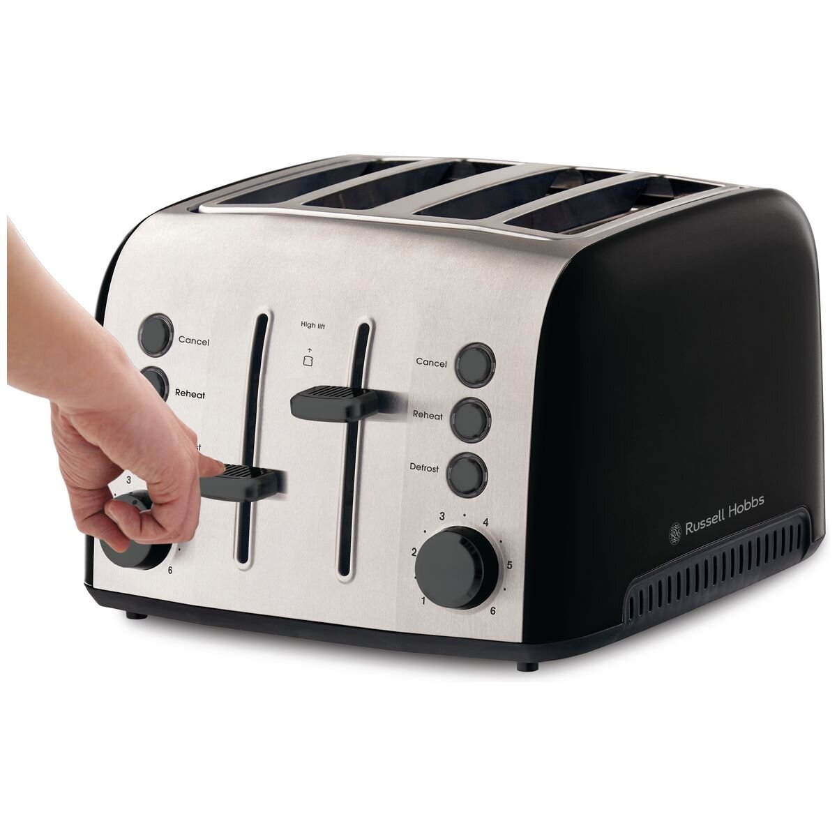 Russell Hobbs Brooklyn 4 Slice Toaster - Black with Stainless Steel Accents, Extra Wide Slots - RHT94BLK