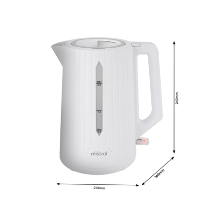 Mistral 2L Cordless Kettle - White - 360° Base - Easy-View Window - 1.2kg