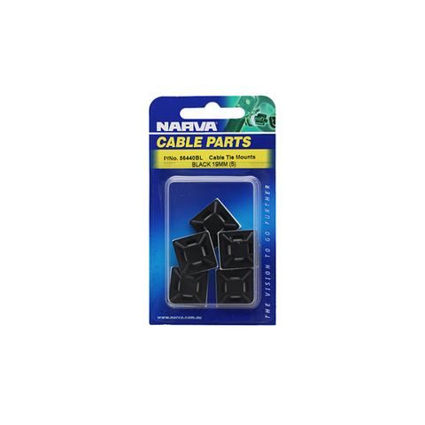 Narva Cable Tie Mount 19x19mm Black UV Resistant 5 Pack Durable - SuperSaverAU - view 1