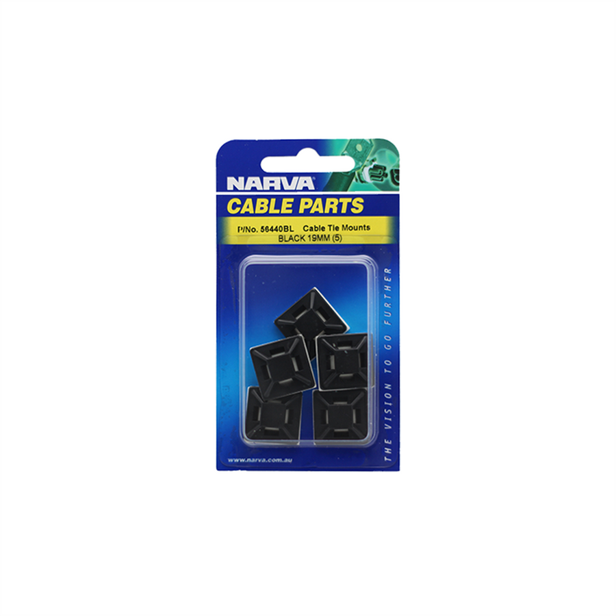 Narva Cable Tie Mount 19x19mm Black UV Resistant 5 Pack Durable - SuperSaverAU - view 1