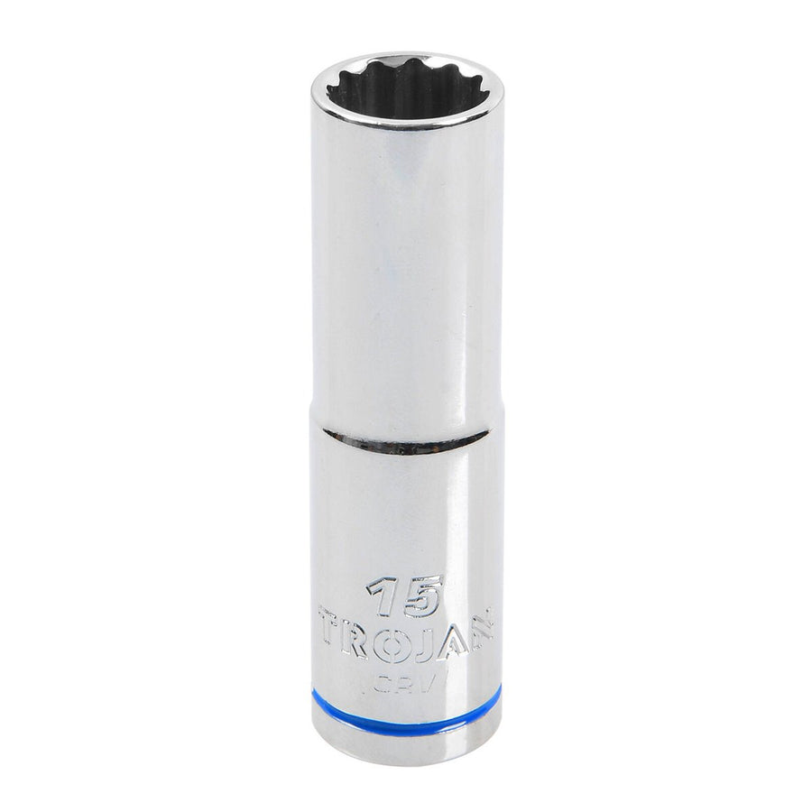 Trojan 15mm Deep Socket 1/2" Drive - Polished Chrome Vanadium - 12 Point - Lifetime Warranty - SuperSaverAU - view 1