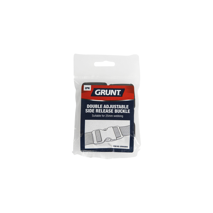 Grunt 25mm Double Adjustable Side Release Buckle, POM, 2 Pack