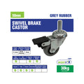 Easyroll 50mm Grey Rubber Swivel Castor with Brake, 30kg Load
