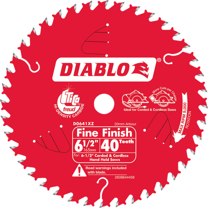 Diablo 165mm Circular Saw Blade - 40T Steel - Fine Finish - Durable