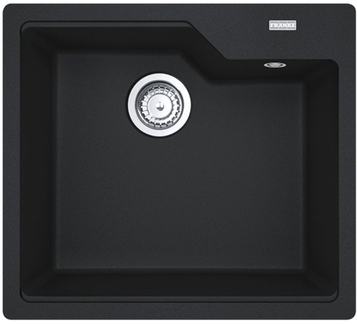 Franke Urban Fragranite 560mm single bowl topmount sink - onyx black, hidden overflow - UBG610-56ONB