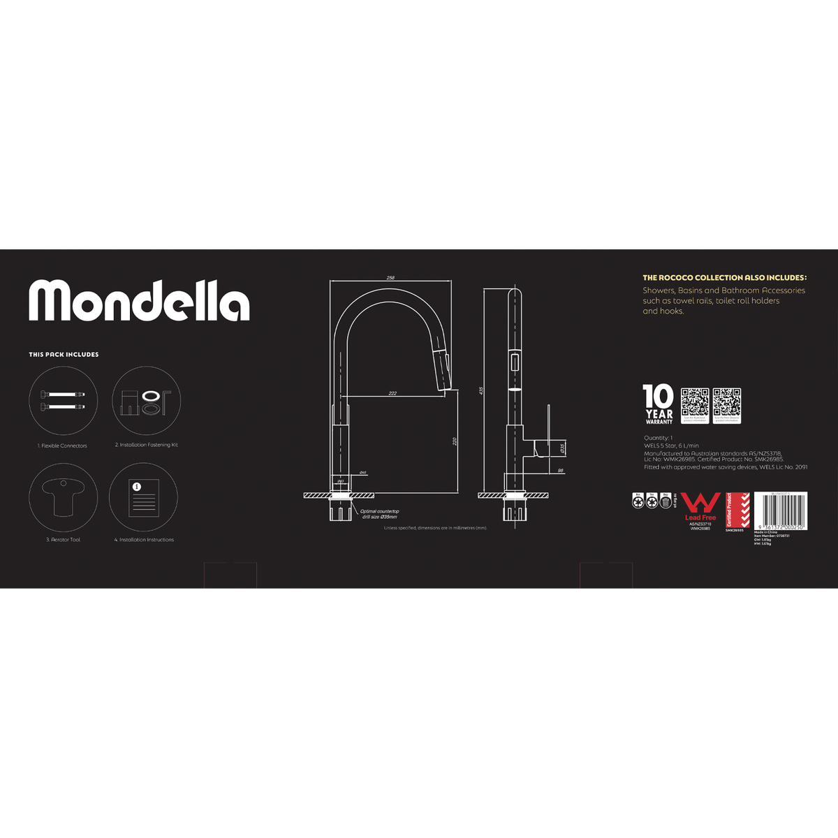 Mondella Brushed Nickel Rococo Pull Down Sink Mixer - 45mm x 435mm - Durable, Water-Saving - SuperSaverAU - view 5