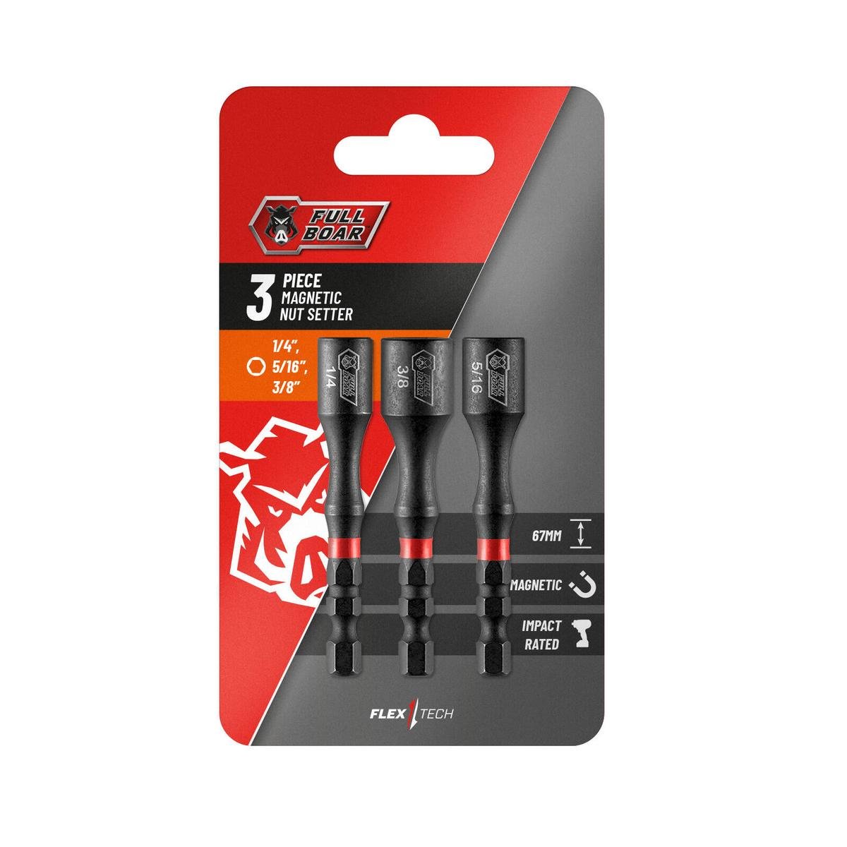 Full Boar Magnetic Impact Nut Setter - 3 Piece - S2 Steel - Strong Magnet - SuperSaverAU - view 1