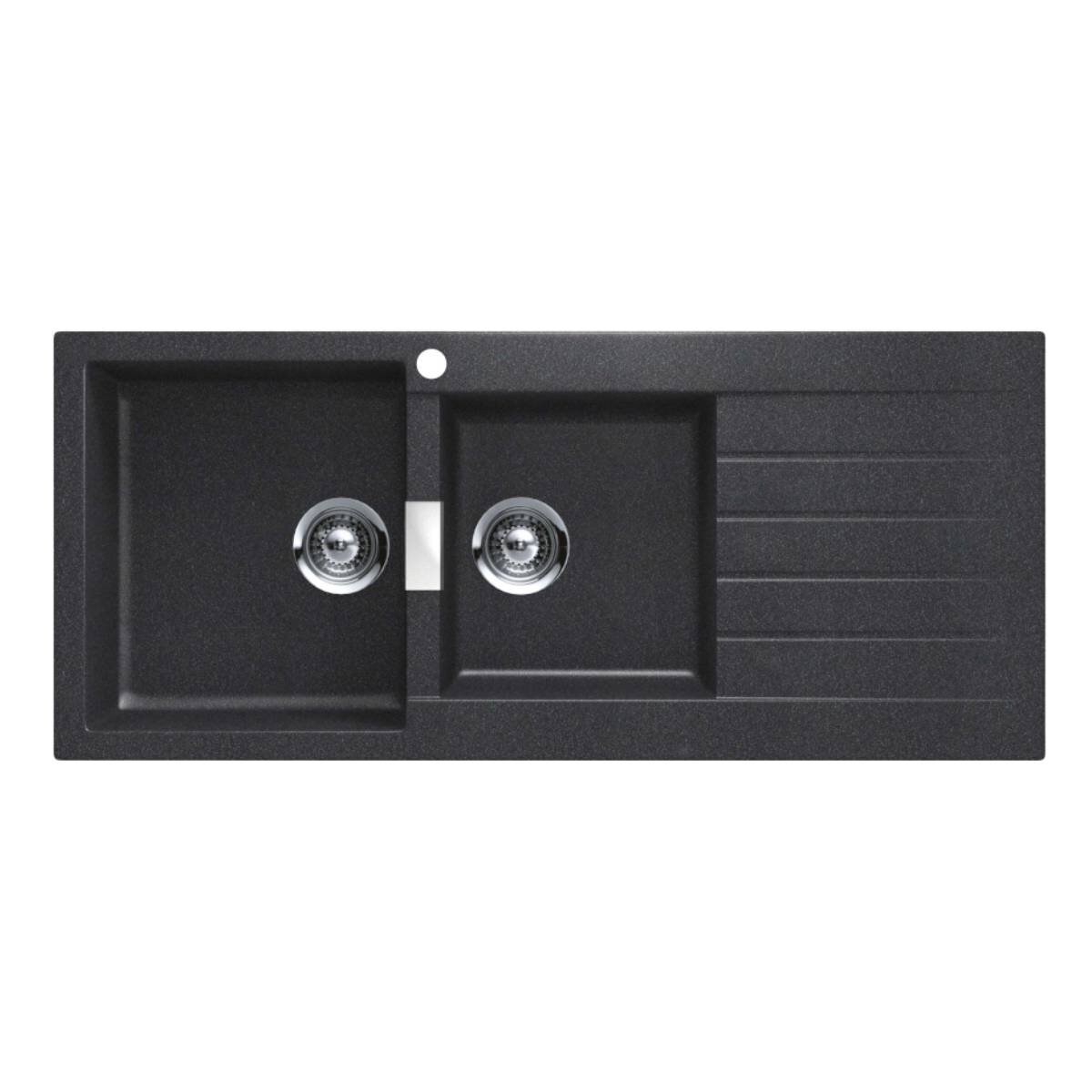 Abey Schock Signus 1 and 3/4 Bowl Topmount Sink with Right Hand Drainer - Black Magma Cristadur - D200BL