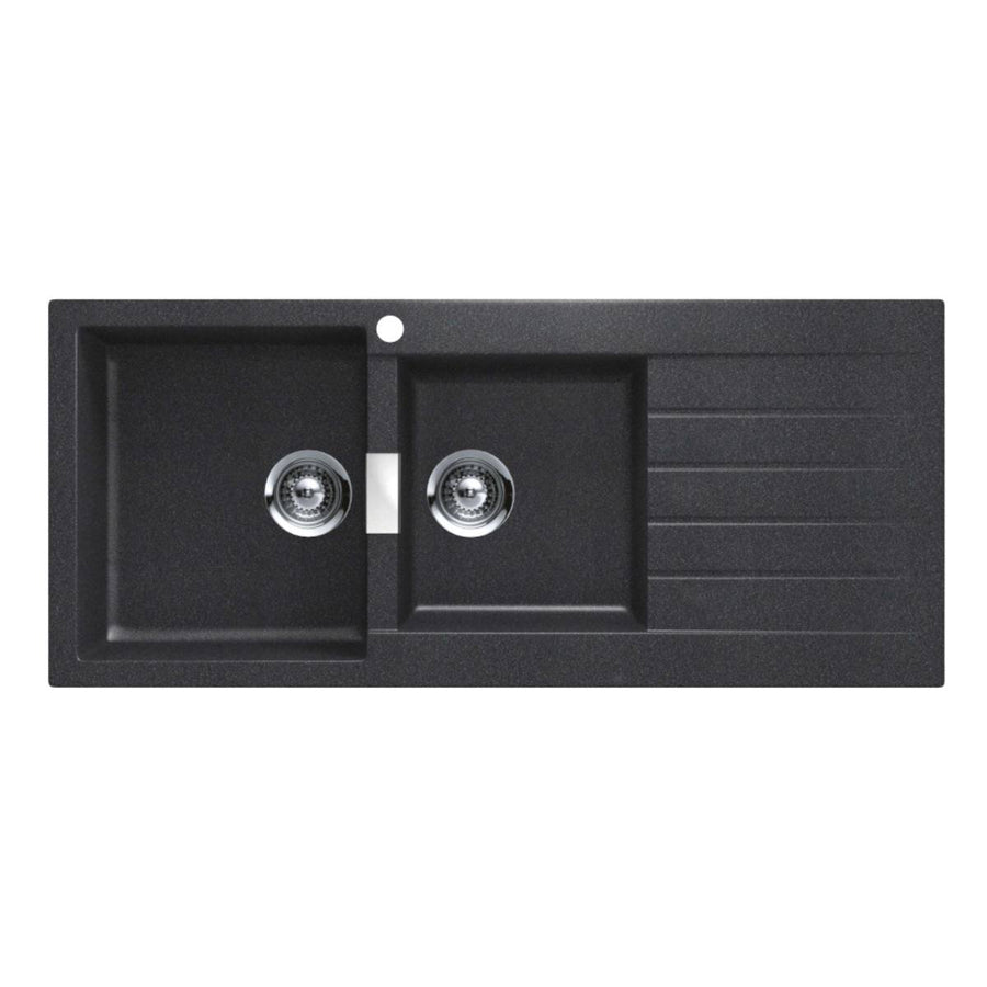 Abey Schock Signus 1 and 3/4 Bowl Topmount Sink with Right Hand Drainer - Black Magma Cristadur - D200BL