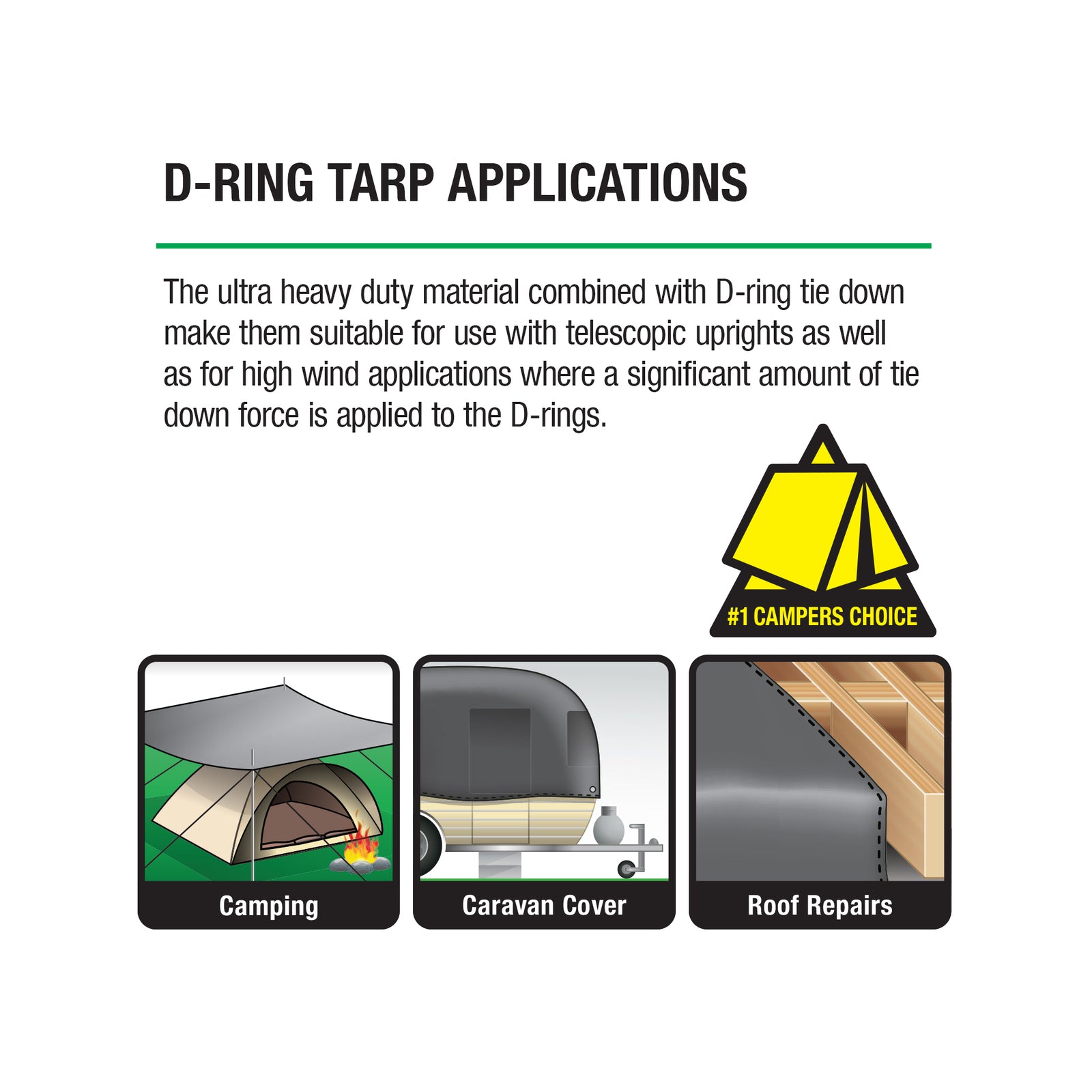 Polytuf 6.1 x 9.1m Extra Heavy Duty D-Ring Tarpaulin Silver/Black UV Resistant