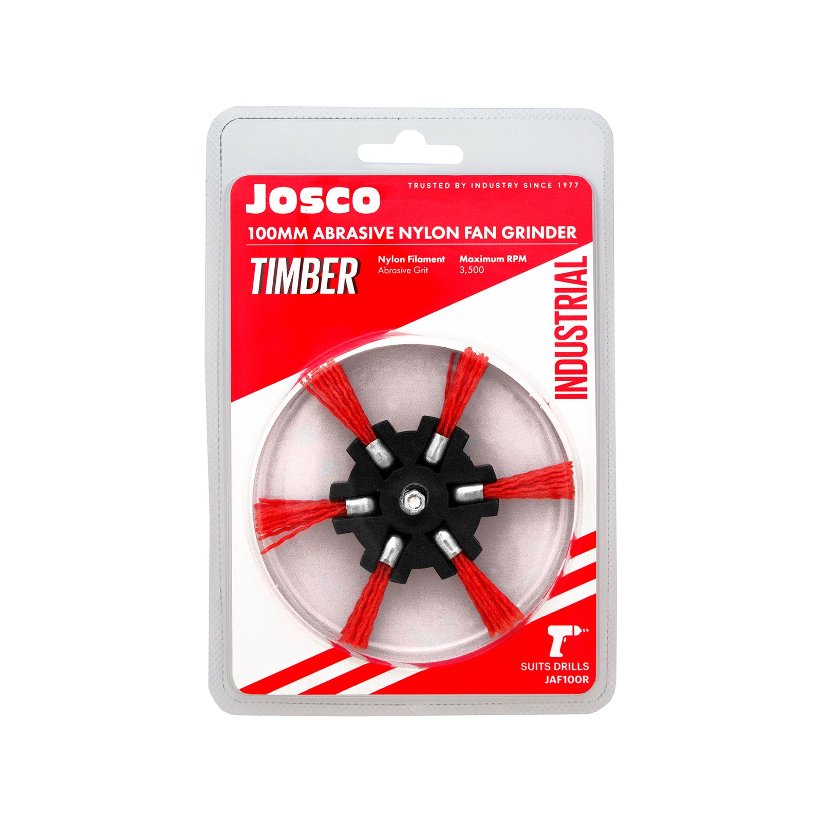 Josco 100mm Red Abrasive Nylon Fan Brush for Angle Grinders