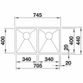 Blanco double bowl sink - 18/10 stainless steel, top mount or undermount, overflow - QUATR153434IUK5