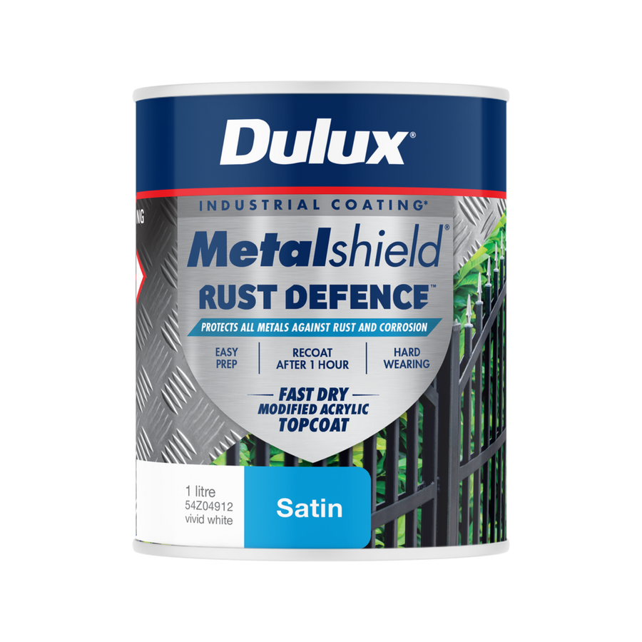 Dulux Metalshield Rust Defence - 1L - White Satin - Fast-Drying Protection - SuperSaverAU - view 1