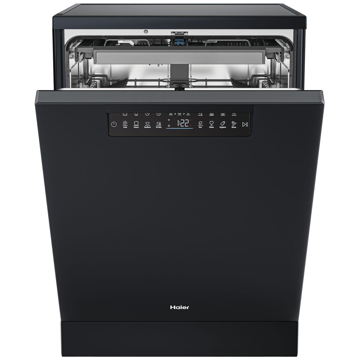 Haier 60cm Black Freestanding Dishwasher - DualPower Spray Arm - Steam and Hygiene Programs - HDW15F4B1