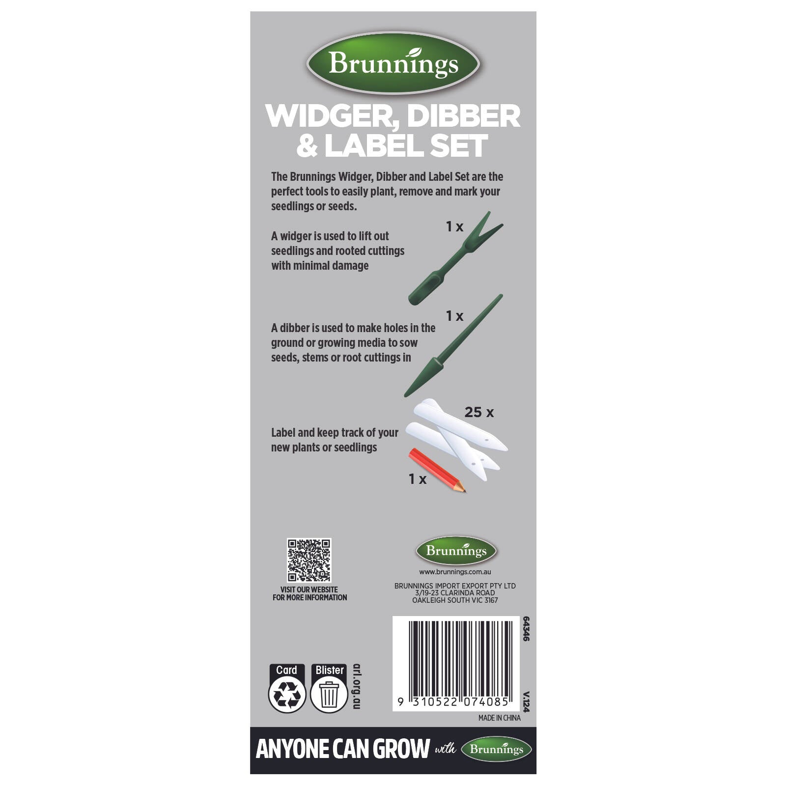 Brunnings Widger, Dibber and Label Set - Cream Plastic Garden Planting Kit
