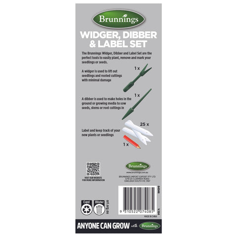 Brunnings Widger, Dibber and Label Set - Cream Plastic Garden Planting Kit