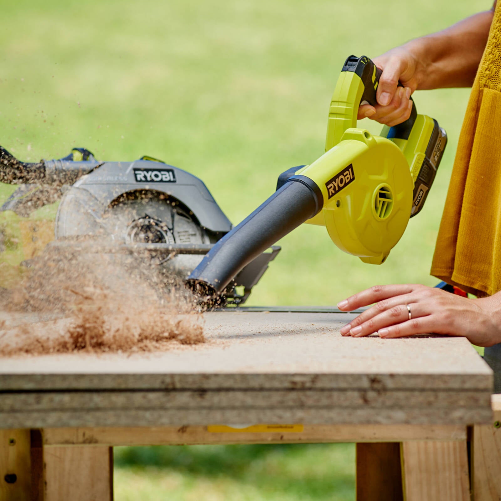 RYOBI 18V ONE+ Workshop Blower R18TB-0 Cordless Skin Only, Black/Hypergreen