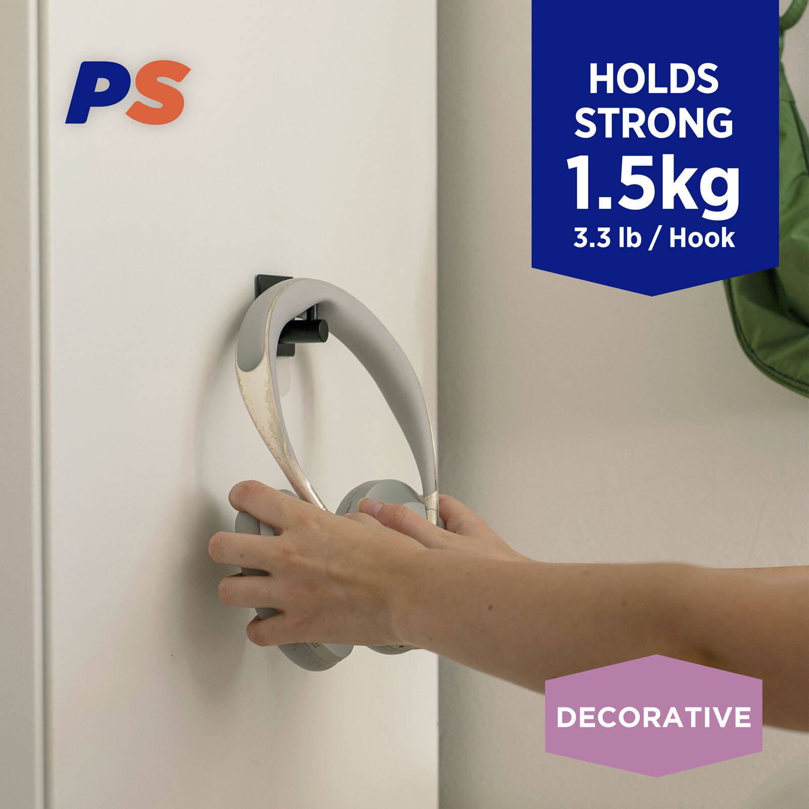 Permastik Matte Black Stainless Steel Deco Wall Hooks - 2 Pack
