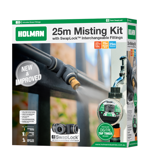 Holman 25m Misting Kit - Swaplock Fittings - Digital Tap Timer - Black - SuperSaverAU - view 1