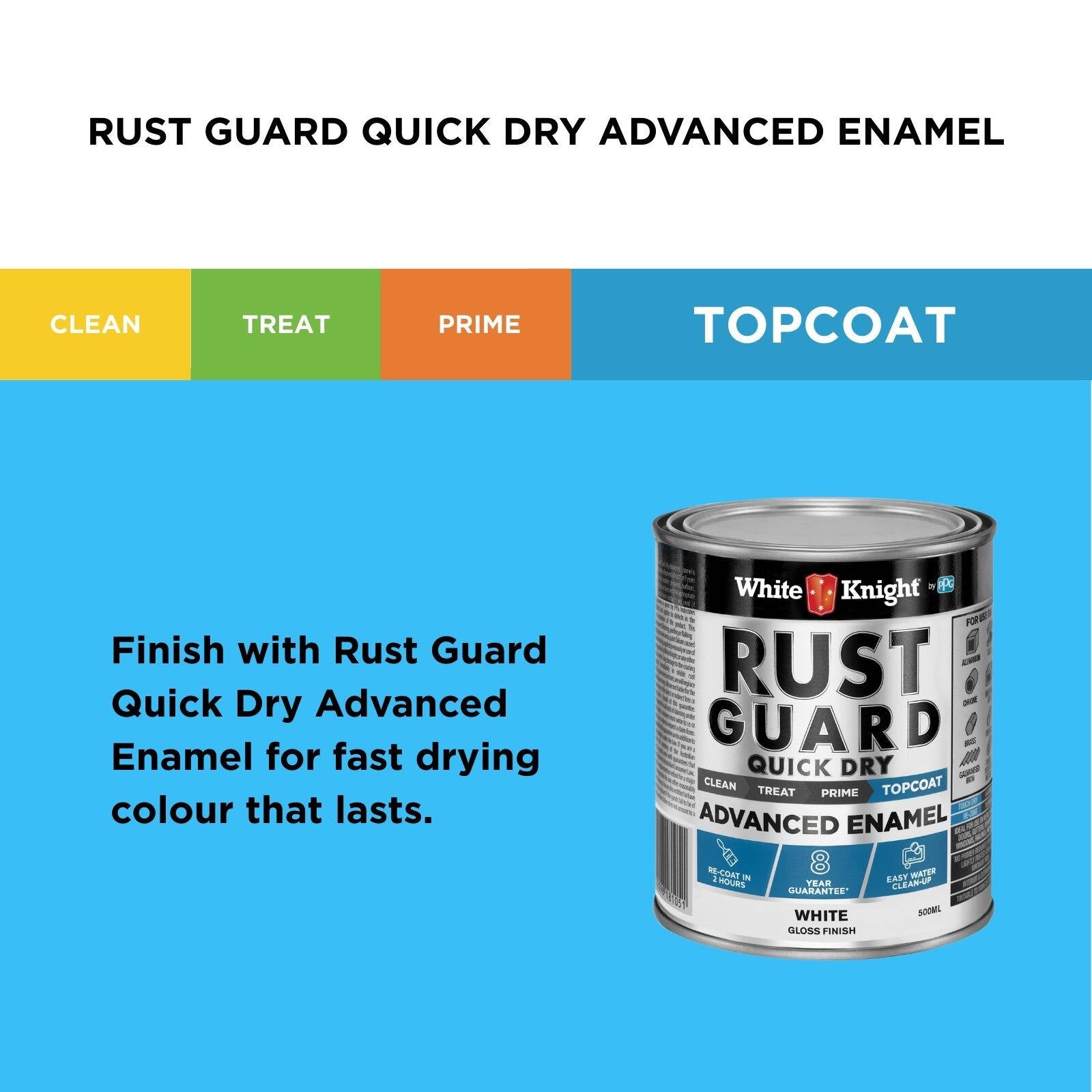 White Knight Rust Guard 500ml White Gloss Quick Dry Advanced Enamel Paint